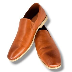 Ferro Aldo Cole Mens Leather Loafers Size 9 Cognac Slip On Dress Shoes